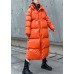 Luxury orange outwear oversized down jacket hooded zippered overcoat