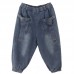 Elegant dark denim blue trousers  summer pockets Cotton shorts