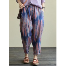 Printed casual plus size elastic waist nine-point harem pants