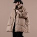 Warm chocolate goose Down coat Loose fitting winter jacket stand collar Large pockets Warm outwear