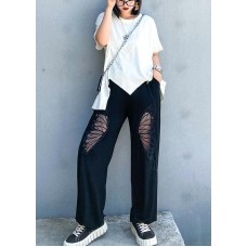 Summer high waist thin big pants women black butterfly pattern Harlan casual trousers