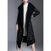 Vintage Black Patchwork tie waist Winter Down Coat