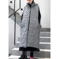 thick gray women parka casual winter sleeveless hooded zippered outwear