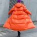 Luxury orange outwear oversized down jacket hooded zippered overcoat