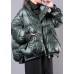 Elegant blackish green warm winter coat trendy plus size stand collar zippered Casual Jackets