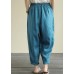 Blue loose casual plus size lace hemp cropped pants