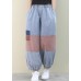 Italian women pants denim blue pattern elastic waist patchwork green trousers