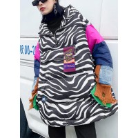 Elegant striped casual outfit oversized snow jackets hooded patchwork coats