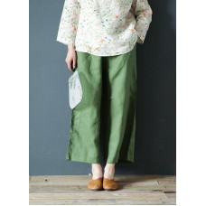 Original design cotton and linen pants retro elastic waist wide-leg pants