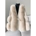 Stylish White V Neck Patchwork Mink Hair Coats Winter