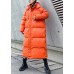 Luxury orange outwear oversized down jacket hooded zippered overcoat