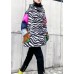 Elegant striped casual outfit oversized snow jackets hooded patchwork coats