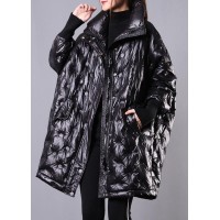 Fine Black Duck Down Coat Plus Size Stand Collar Winter Jacket Batwing Sleeve New Overcoat