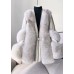 Stylish White V Neck Patchwork Mink Hair Coats Winter