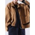 Vintage Caramel Zip Up low high design Corduroy Coat Spring