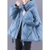 Unique Blue hooded Cloak Warm Winter Duck Down Puffers Coat