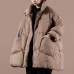 Warm chocolate goose Down coat Loose fitting winter jacket stand collar Large pockets Warm outwear