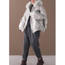 women light gray down jacket oversize down jacket fur collar drawstring Luxury coats