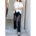 Summer high waist thin big pants women black butterfly pattern Harlan casual trousers