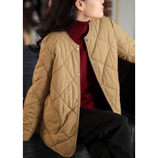 New Casual Warm Coat Khaki O Neck Pockets Women Coat