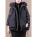 Fine plus size down jacket overcoat black hooded fur collar goose Down coat